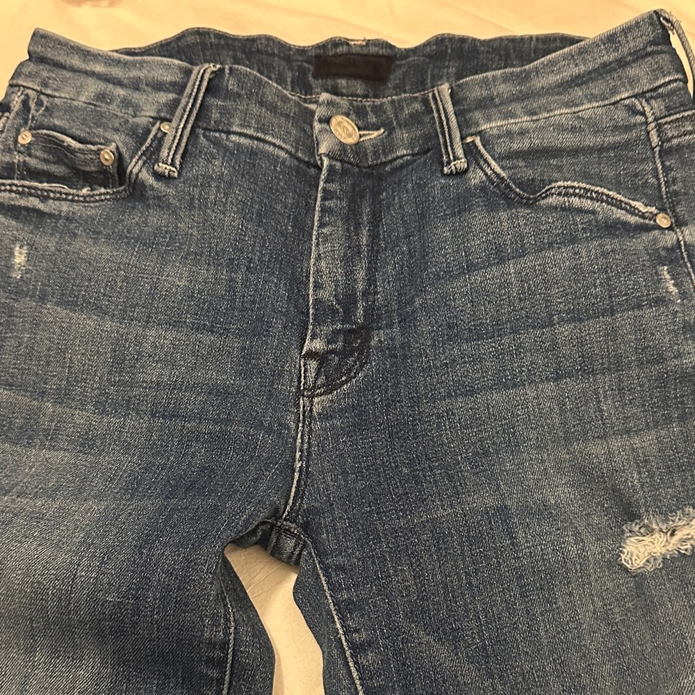 MOTHER Distressed Blue Skinny Jeans